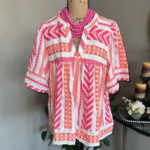 Old Navy Vibrant Pink Orange and White Geometric Blouse NWOT size XL